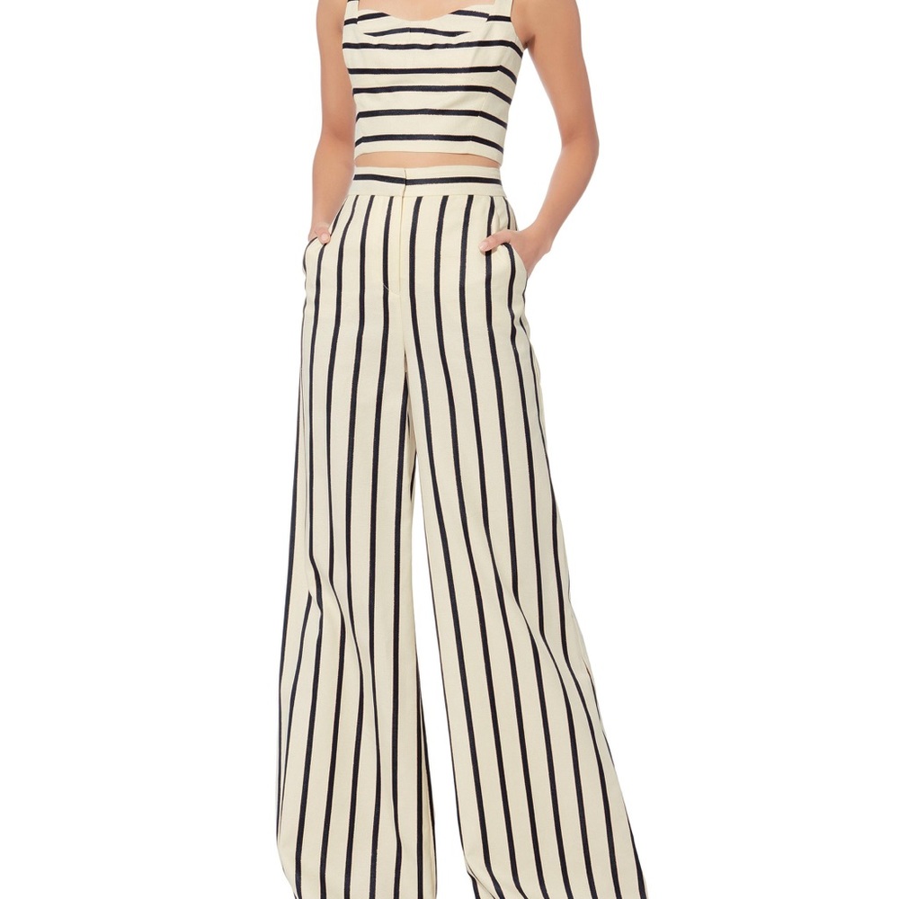 Veronica Beard Xena striped cotton wide-leg pants Size 8 NWT